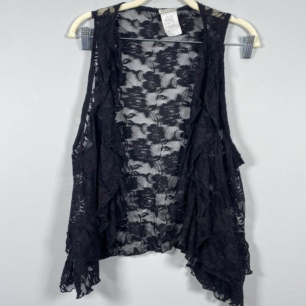 Vintage Rock Candy Women's Vest Y2K Black Floral Lace Fairy Grunge‎ Whimsigoth S